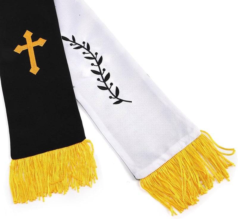 Eorbow 1 Pack Wedding Reversible Stole with Tassels, 75 Inch Clergy Mass Stoles with Cross, White Embroidered Priest Sash Stole, Pastor Shawl for Wedding Officiant Clergy Robe Cassock - Image 4